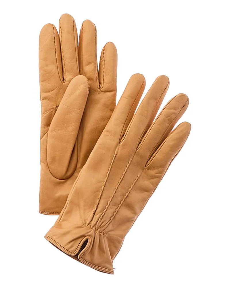 portolano  Piping Detail Cashmere-Lined Leather Gloves Brown