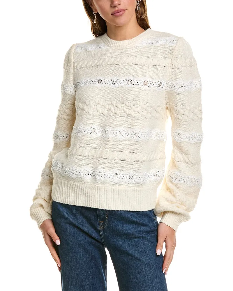 Sam Edelman Jette Cable Lace Sweater White