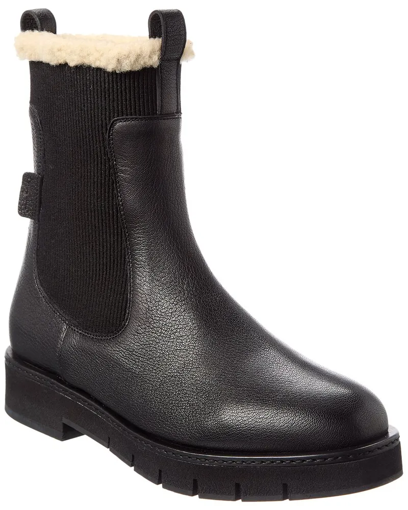 Ferragamo Rook F1 Leather & Shearling Boot Black