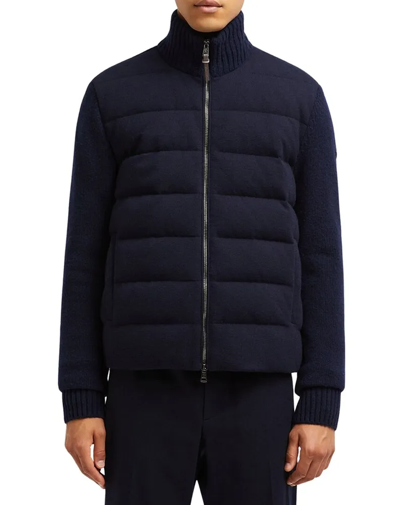 Moncler Leather Cardigan Blue