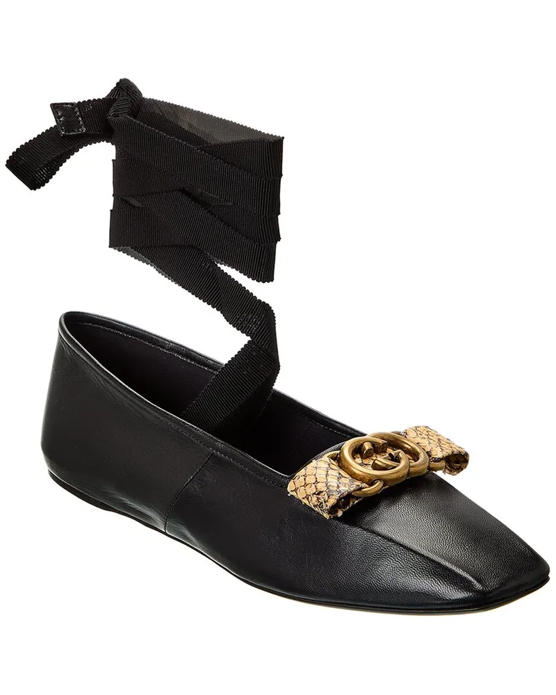 Gucci Double G Leather Ballet Flat Black