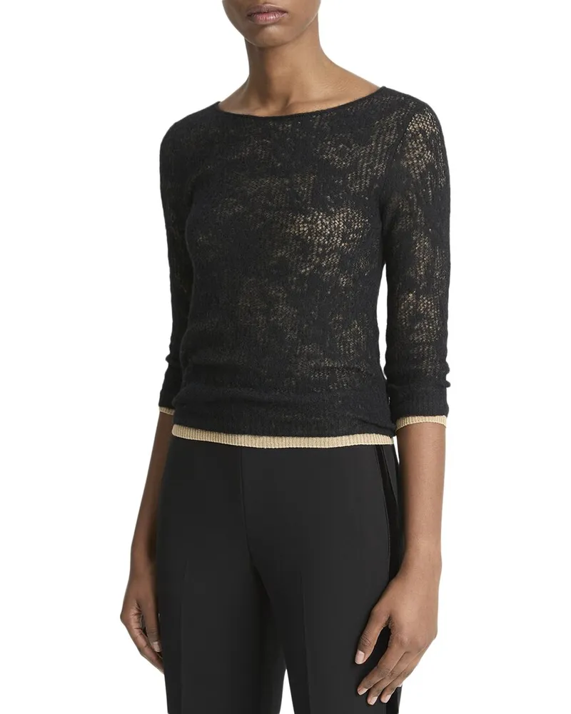 Vince Lace Stitch Layered Alpaca-Blend Sweater Black