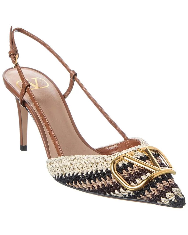 Valentino Garavani VLogo 80 Woven & Leather Slingback Pump Brown