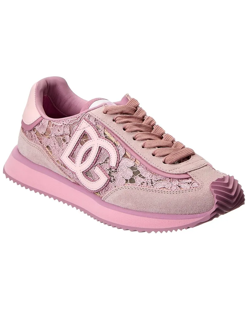 Dolce & Gabbana DG Cushion Lace & Leather Sneaker Pink