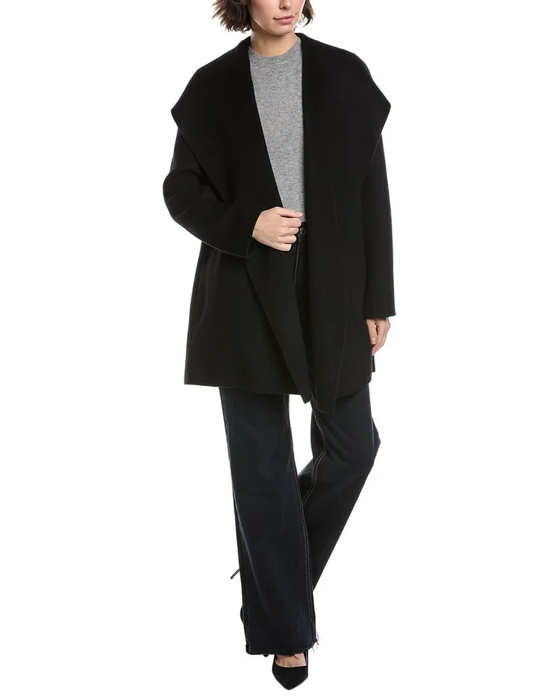 Vince Hooded Wool-Blend Coat Black