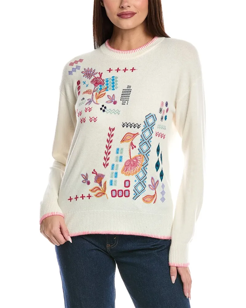 Johnny Was The Drop-Shoulder Wool & Cashmere-Blend Pullover White
