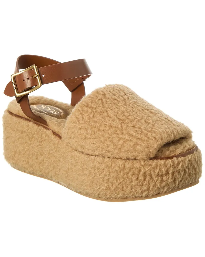 TOD'S TOD’s Shearling & Leather Platform Sandal Brown