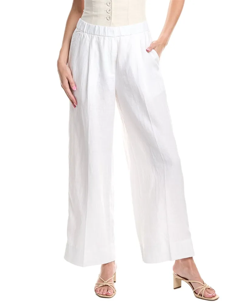 Eileen Fisher Pleated Front Linen Wide Leg Pant White