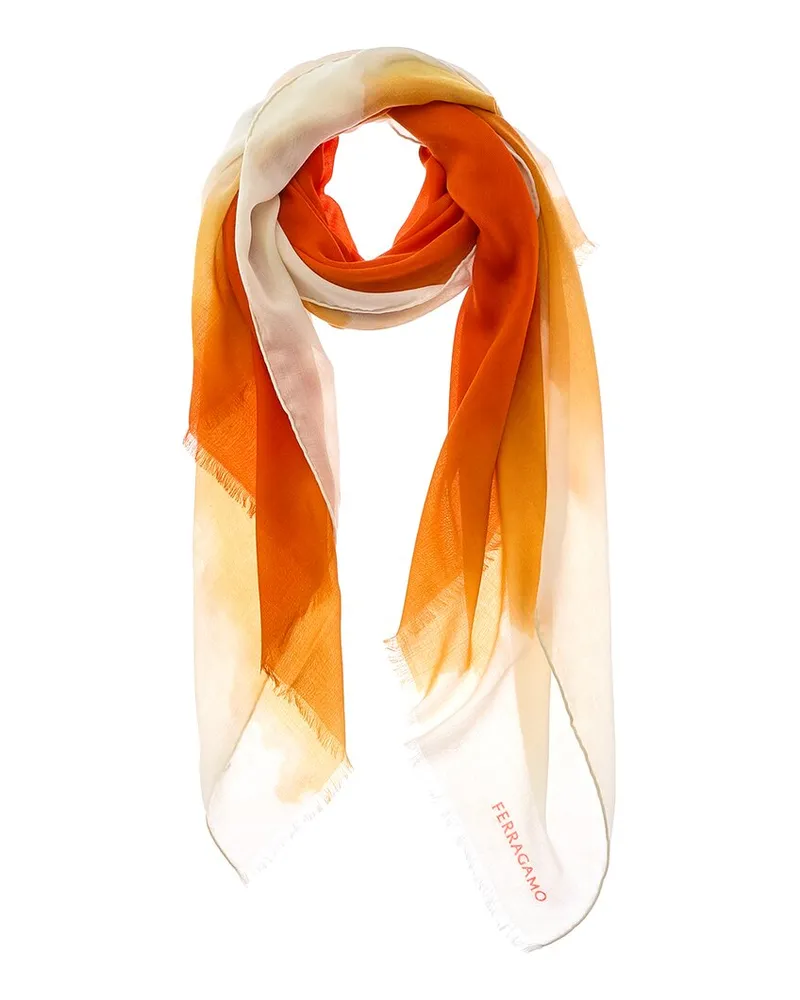 Ferragamo Ombre-Printed Cashmere Scarf Orange