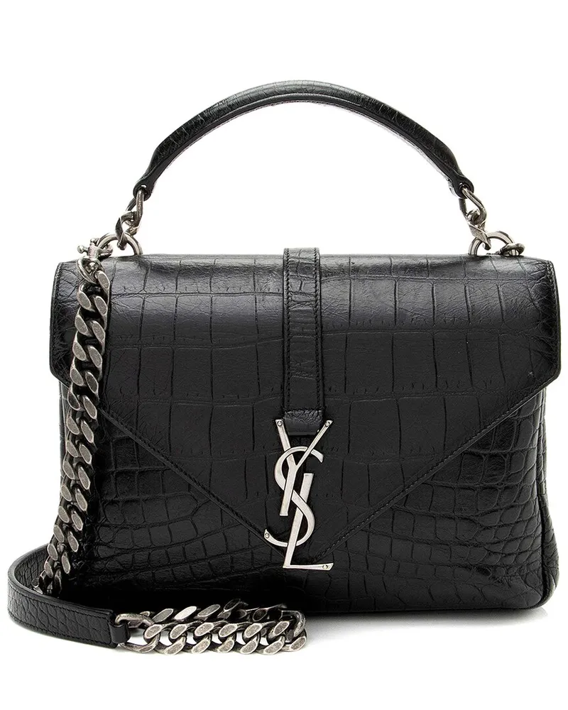 Saint Laurent Black Croc-Embossed Calfskin Monogram College Medium Shoulder  Bag (Authentic Pre-Loved Nocolor
