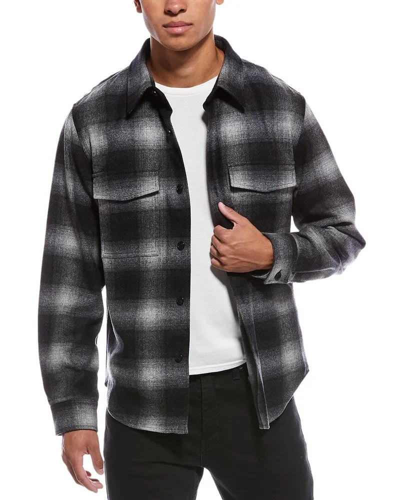 Theory Garvin Wool-Blend Flannel Shirt Gray