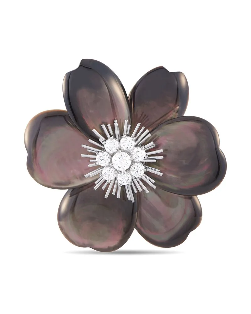 Van Cleef & Arpels 18K 1.54 ct. tw. Diamond Mother Of Pearl Rose de Noel Brooch (Authentic Pre-Owned Nocolor