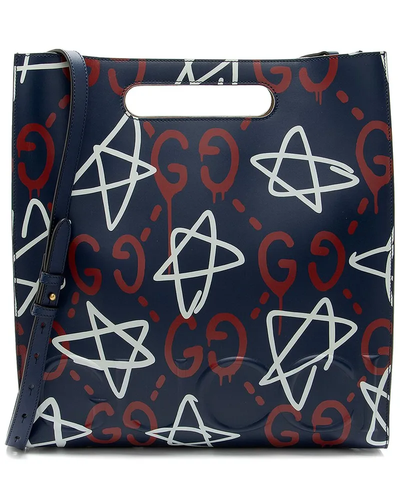 Gucci Blue, Red, White Leather Ghost Medium Tote (Authentic Pre-Loved Nocolor