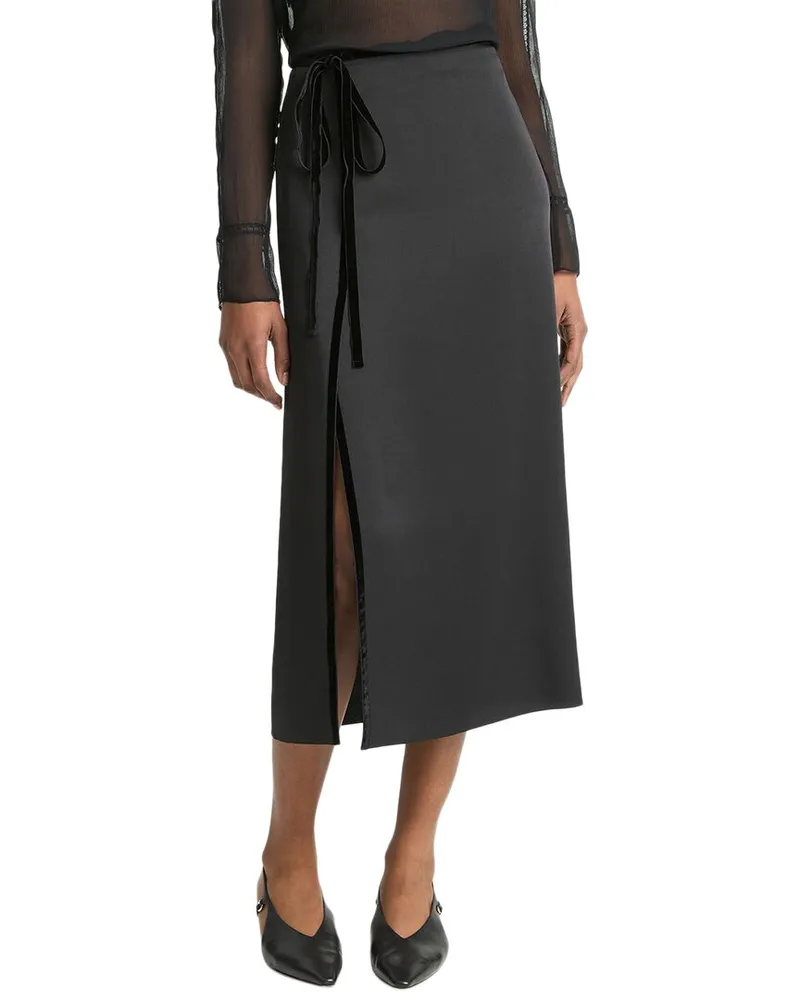 Vince Velvet Trim Side Slit Skirt Black