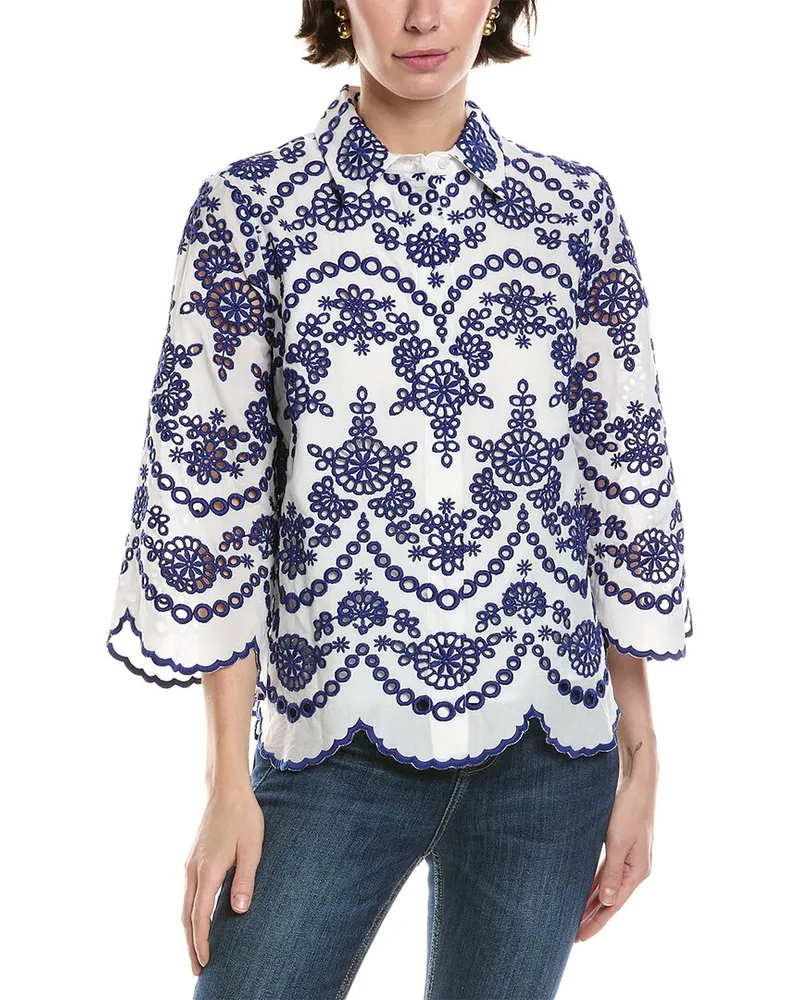 Anne Klein Embroidered Eyelet Top Blue