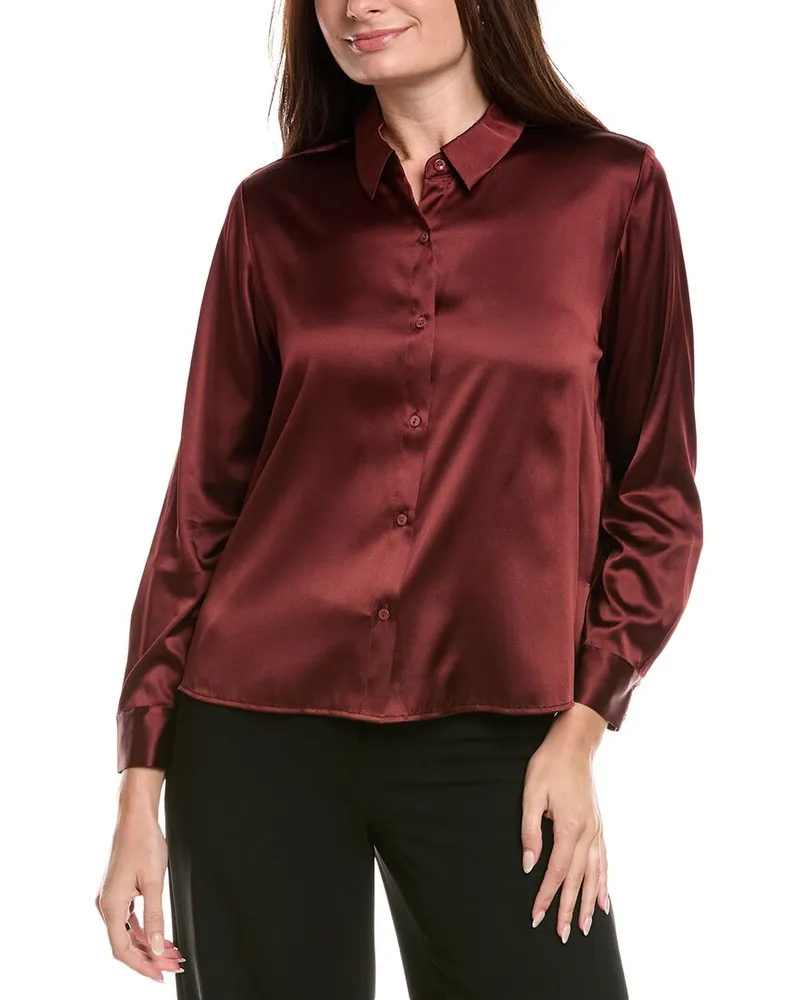 Eileen Fisher Petite Charmeuse Classic Collar Silk-Blend Shirt Red
