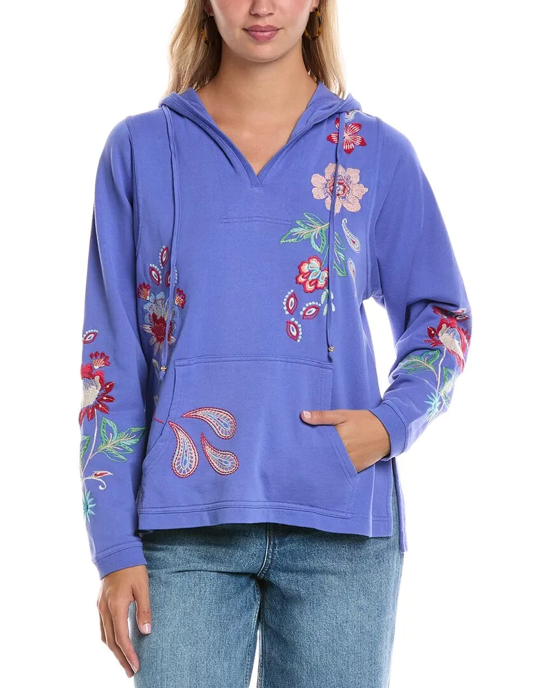 Johnny Was French Terry Hooded Sweatshirt Blue