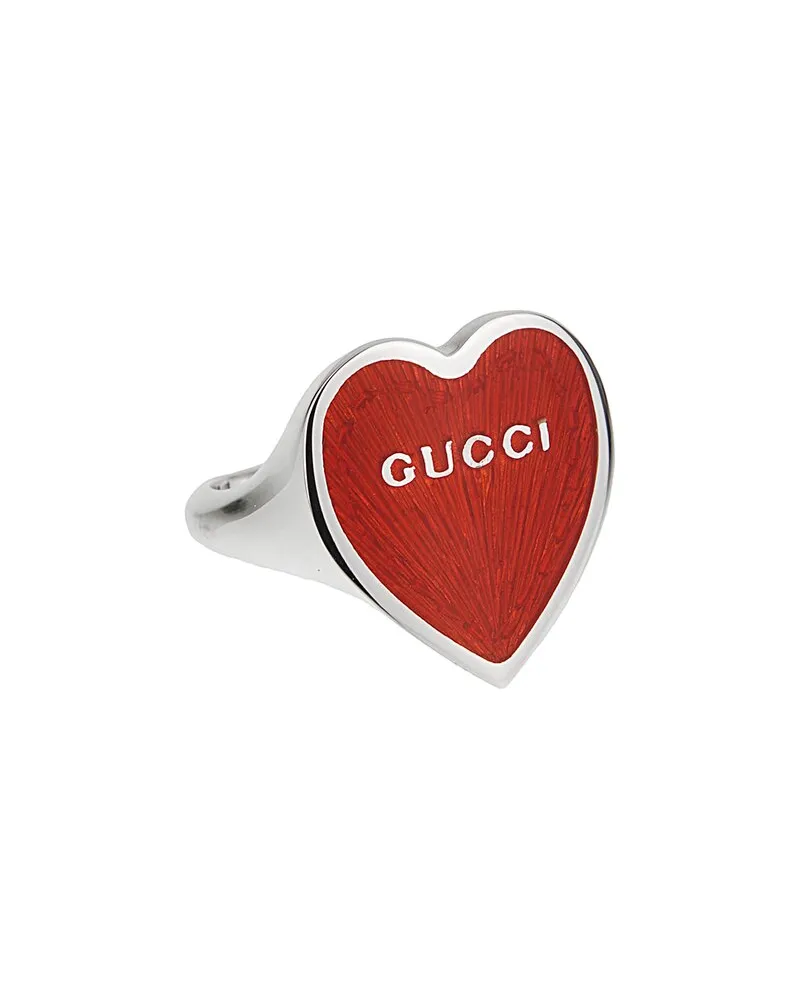 Gucci Silver Heart Enamel Logo Ring Nocolor