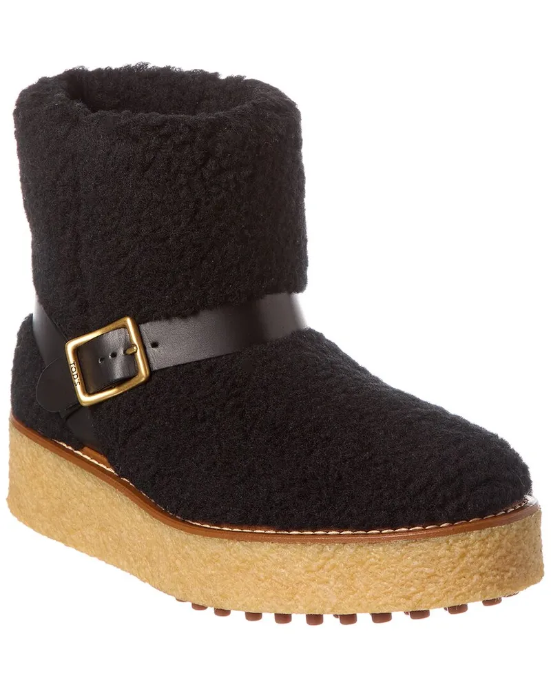 TOD'S TODs Shearling & Leather Platform Boot Black