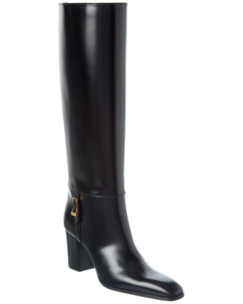Saint Laurent Julia 70 Leather Knee-High Boot Black