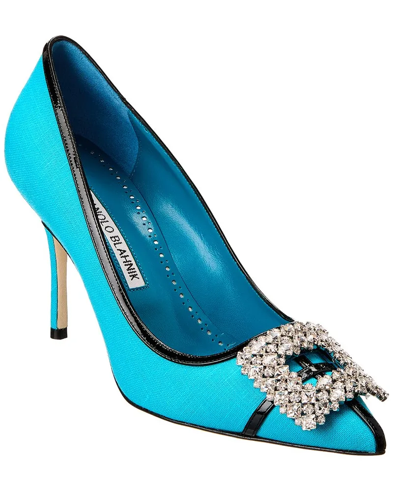 Manolo Blahnik Tuberian 90 Linen & Leather Pump Blue
