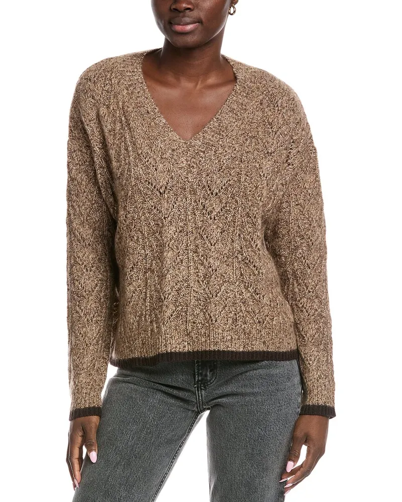 Autumn Cashmere Boxy Shell Stitch Tipped Cashmere & Silk-Blend Sweater Brown