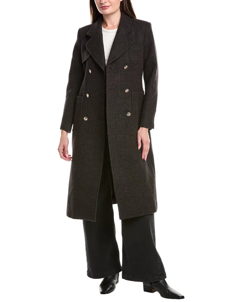 Sandro Boucle Wool Coat Brown