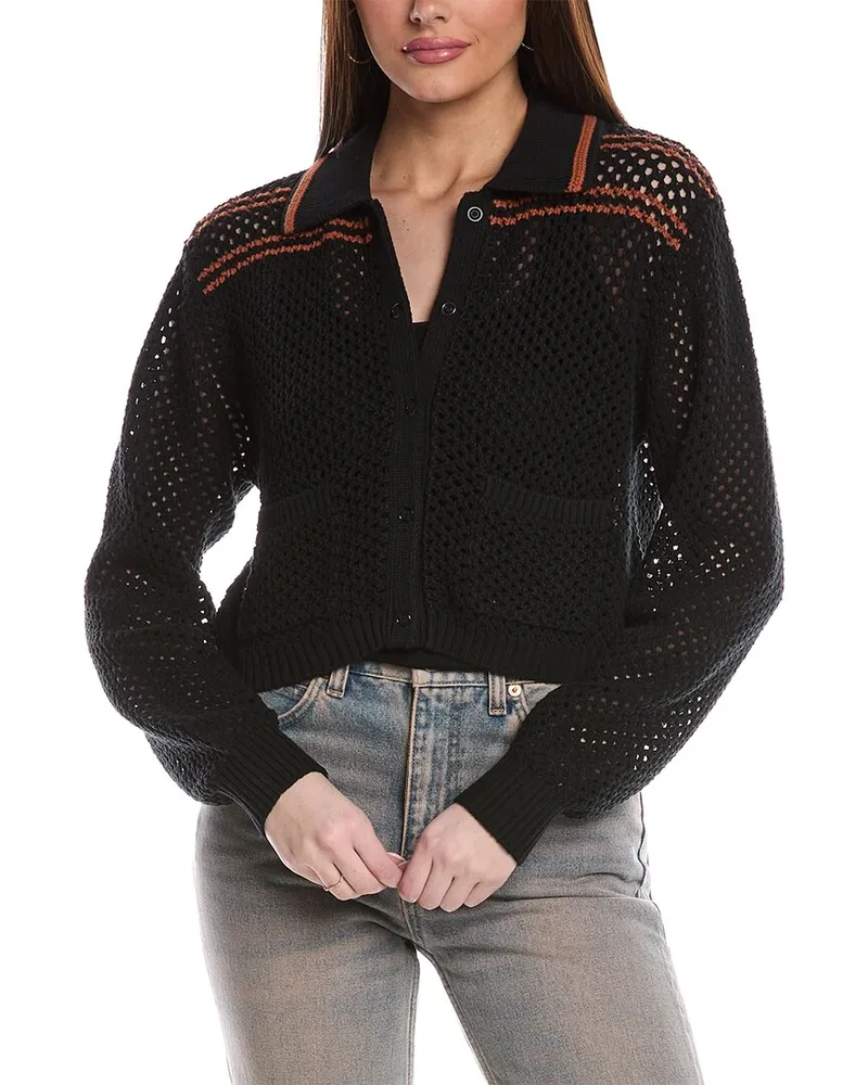 RE/DONE Crochet Mesh Polo Sweater Black