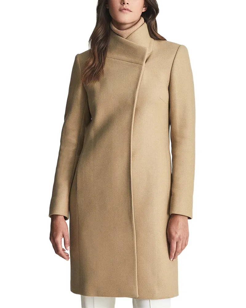 Reiss Mia Wool-Blend Mid Length Coat Beige