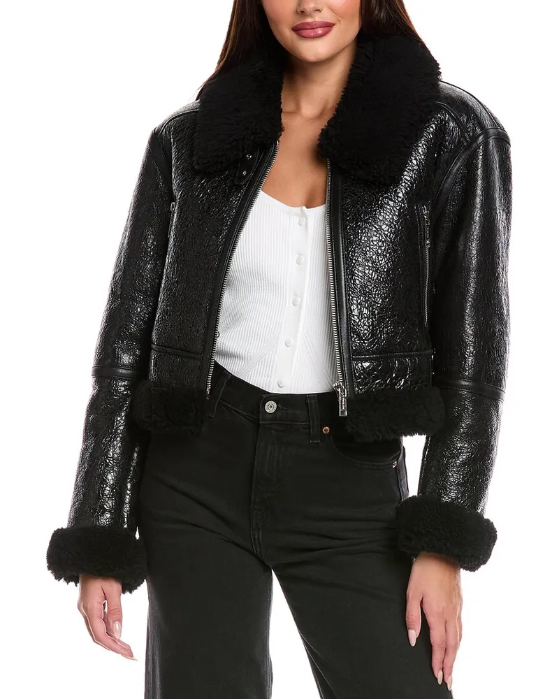 Michael Kors Cropped Shearling Jacket Black