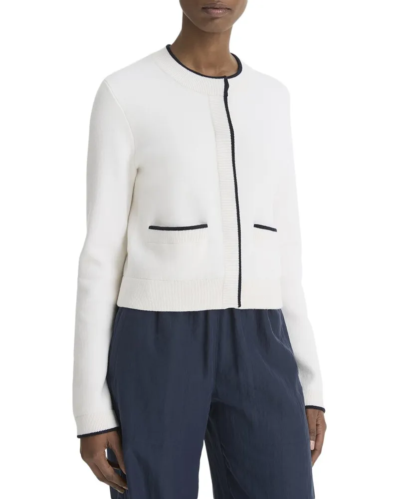 Vince Contrast Tipped Cashmere-Blend Snap Cardigan Nocolor
