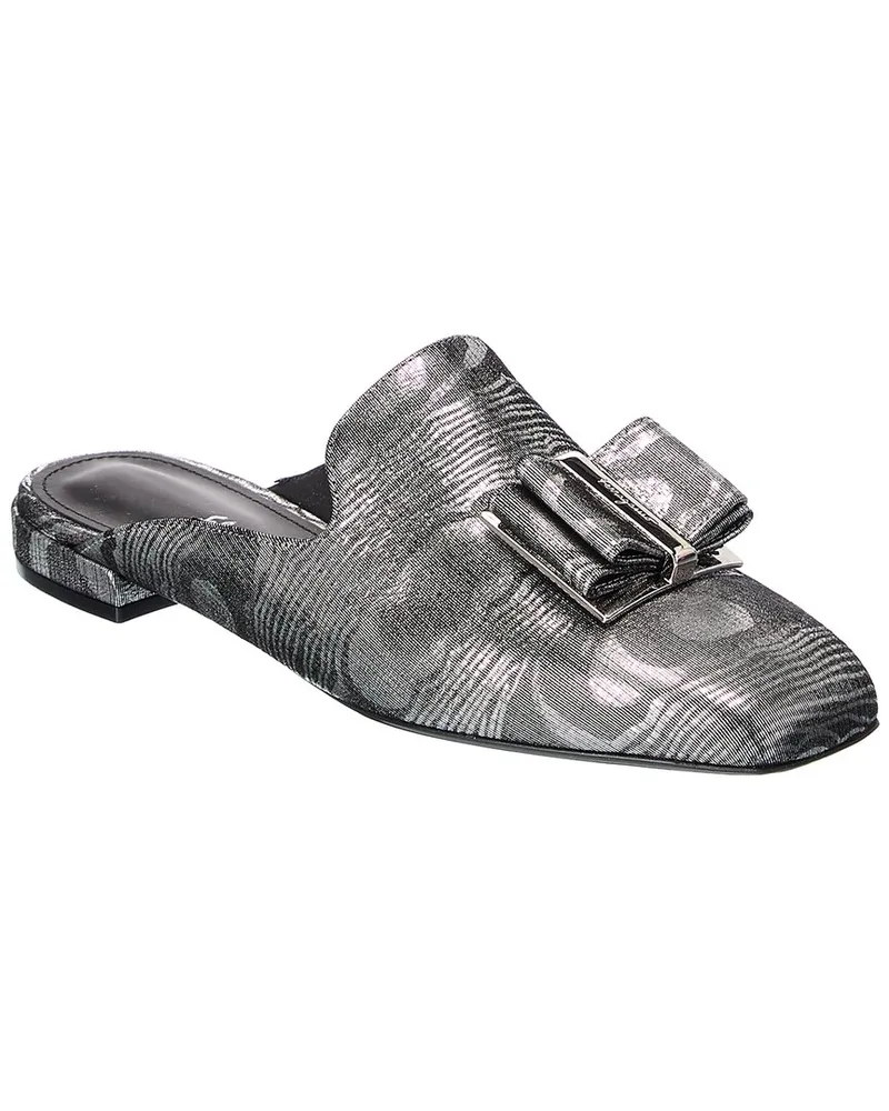 Ferragamo Double Bow Suede Mule Metallic