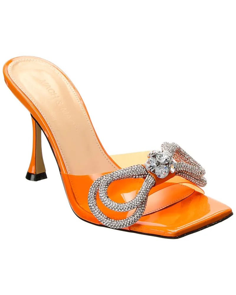 Mach & Mach Double Bow Square Vinyl & Leather Mule Orange