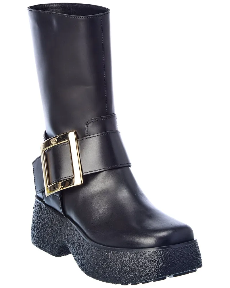 Roger Vivier Viv Rangers Leather Platform Boot Black
