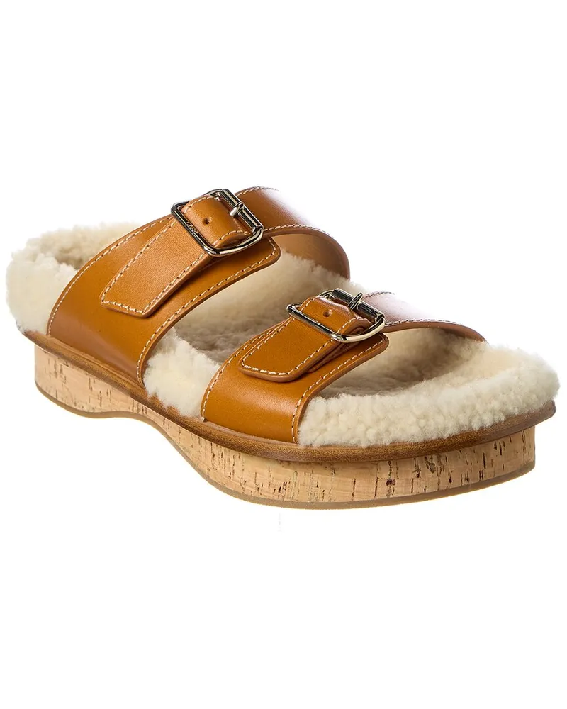 Chloé Marah Leather & Shearling Sandal Brown