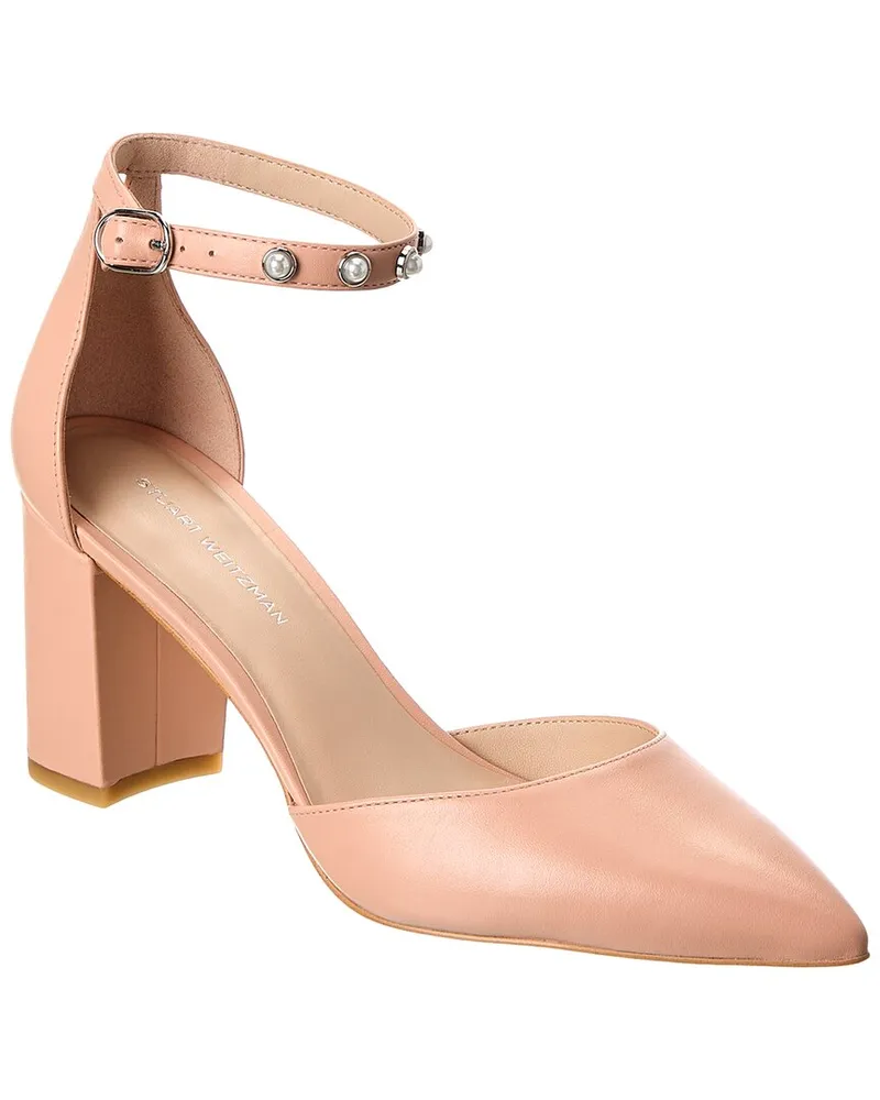 Stuart Weitzman Pearl Strap Block 75 Leather Pump Pink