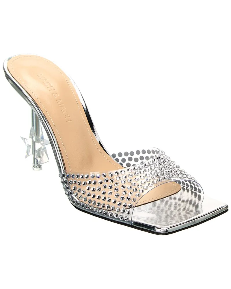 Mach & Mach Crystal-Embellished Star Vinyl & Leather Mule Silver