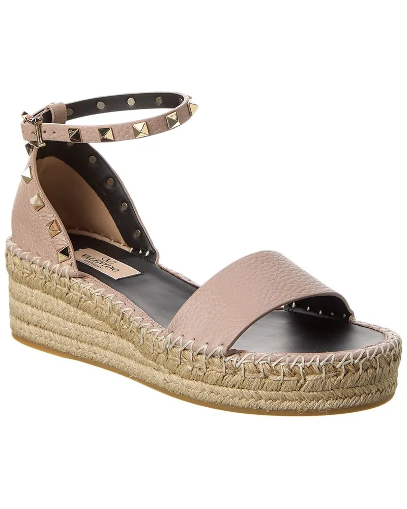 Valentino Garavani Rockstud 55 Grainy Leather Platform Sandal Brown