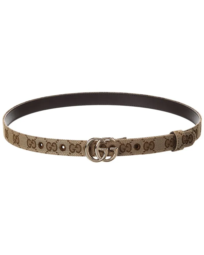 Gucci GG Marmont Thin GG Canvas Belt Beige