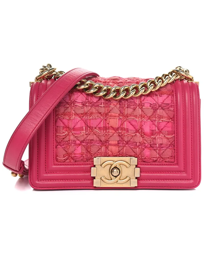 Chanel Fuchsia Lambskin Leather & Tweed Small Boy Flap (Authentic Pre-Loved Nocolor