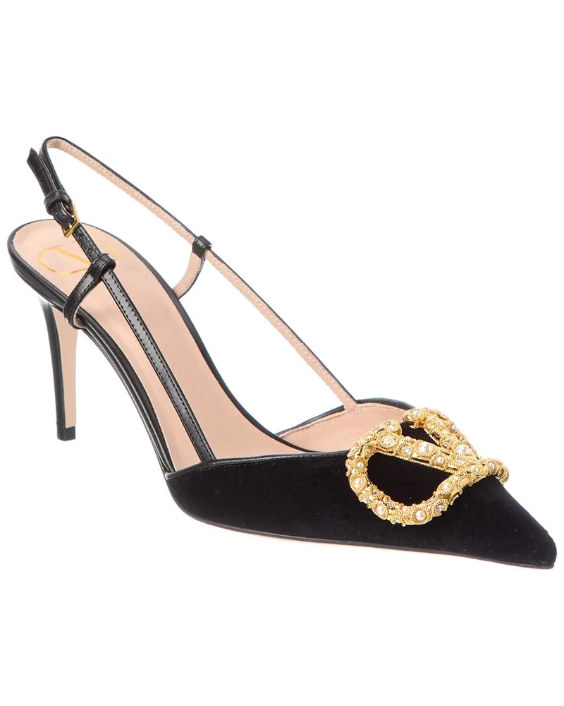 Valentino Garavani VLogo Signature 90 Velvet & Leather Slingback Pump Black