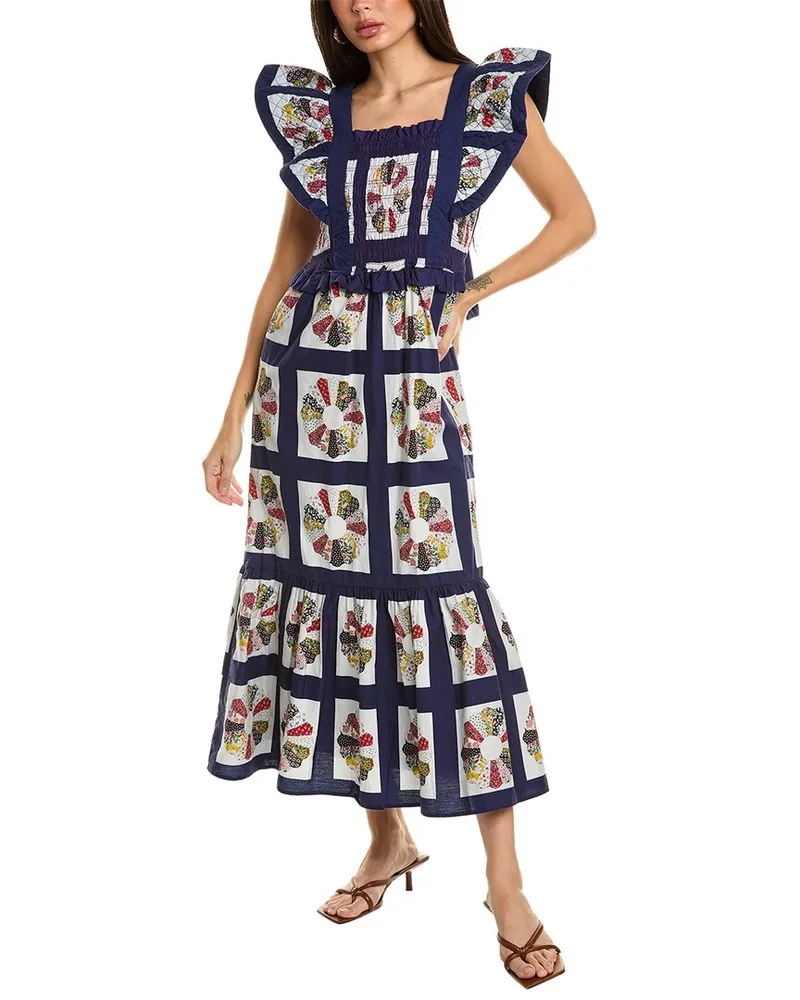 Sea Pippin Patchwork Smocked Apron Maxi Dress Blue