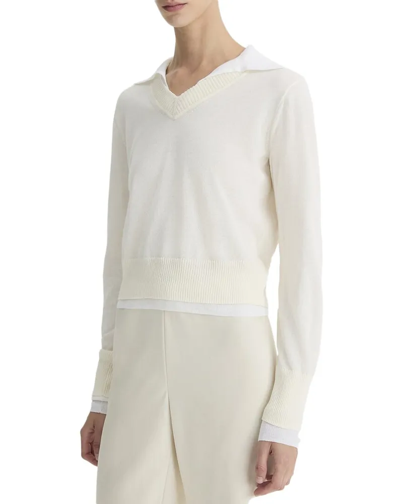 Vince Fine Double Layer Collared Pullover Nocolor