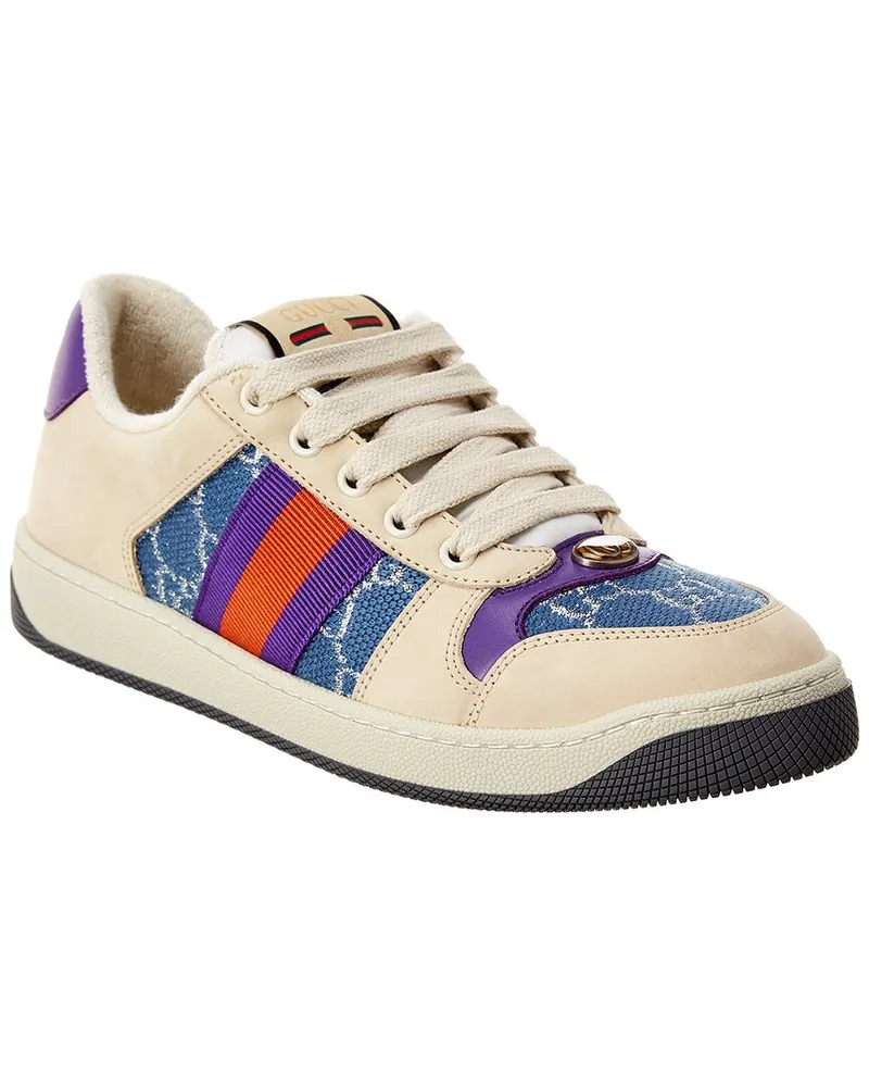Gucci Screener Leather-Trim Sneaker Beige