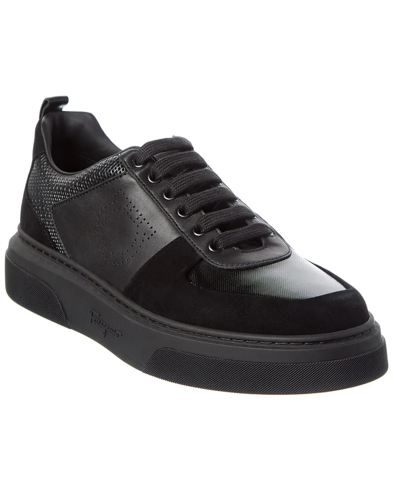Ferragamo Cassina Leather & Suede Sneaker Black