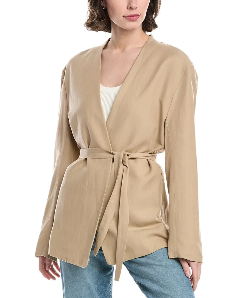Enza Costa Twill Belted Linen-Blend Jacket Brown