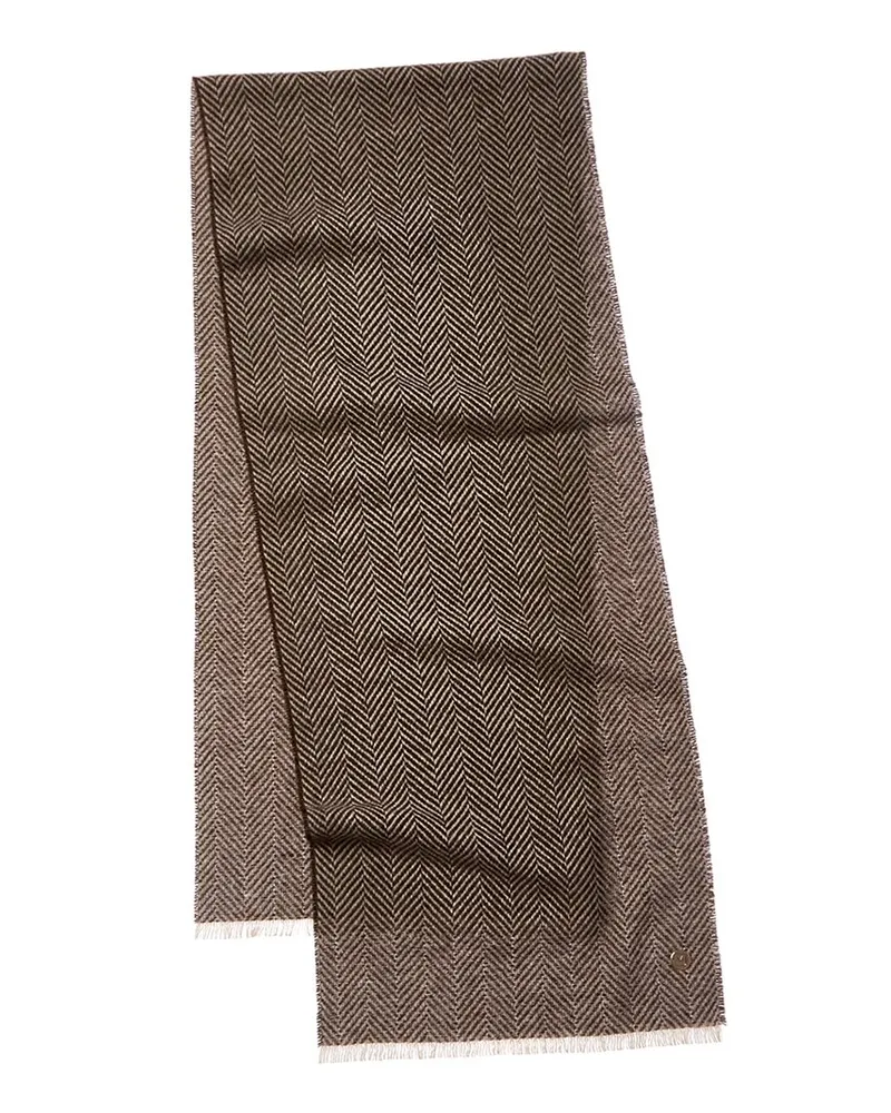 Bruno Magli Herringbone Cashmere Scarf Brown