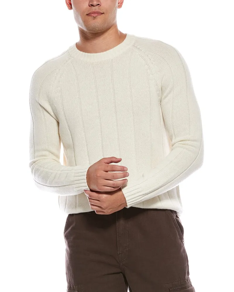 Autumn Cashmere Wool & Cashmere-Blend Raglan Crewneck Sweater White