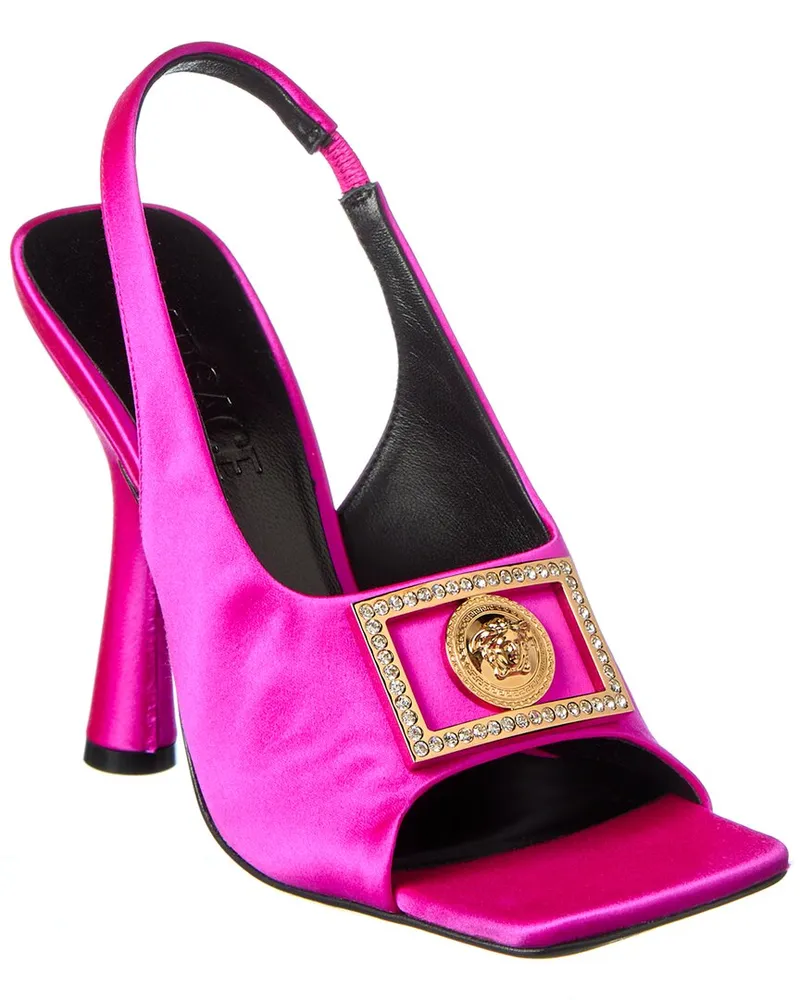 Versace Medusa Plaque Satin Slingback Sandal Pink