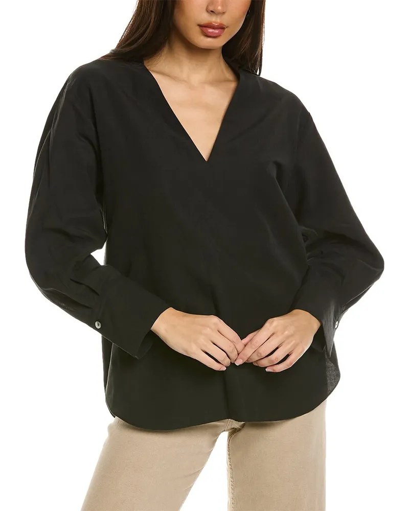Vince Shaped Collar Linen-Blend Popover Black